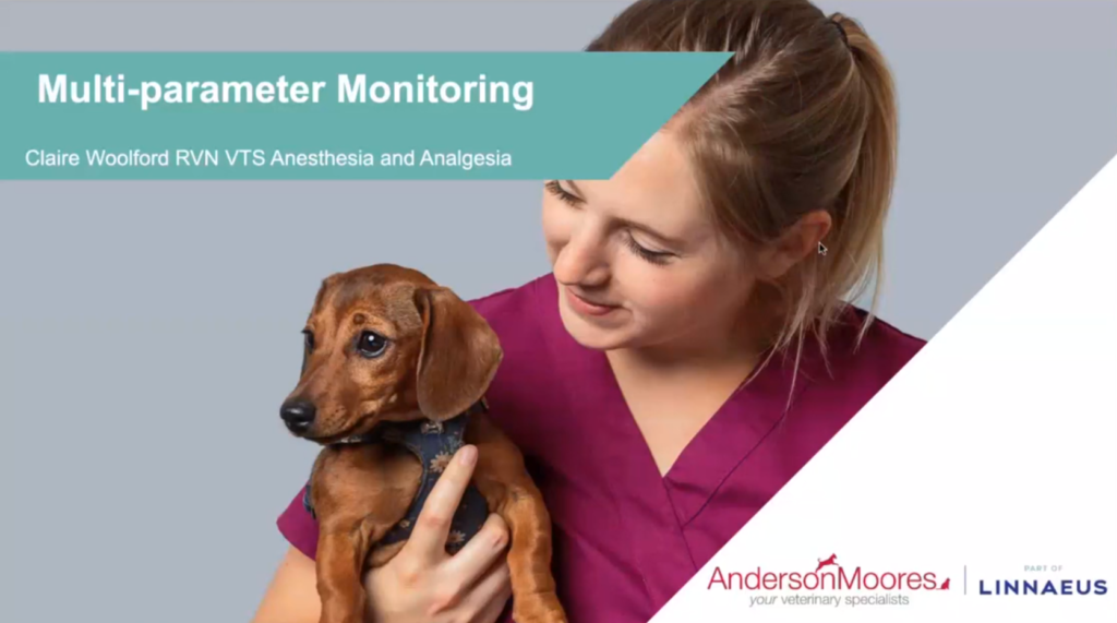 AMVS multi parameter monitoring image of female holding a small brown puppy